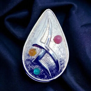 Vintage MCM Emmons Cabochon Teardrop Pear Silver Cabochon Pendant Modernist